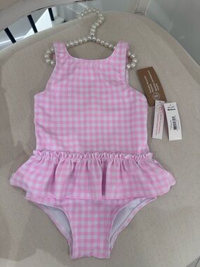 🎀 18~24 Mth Pink Gingham Ruffled Pink Baby Girl Swimsuit NWT